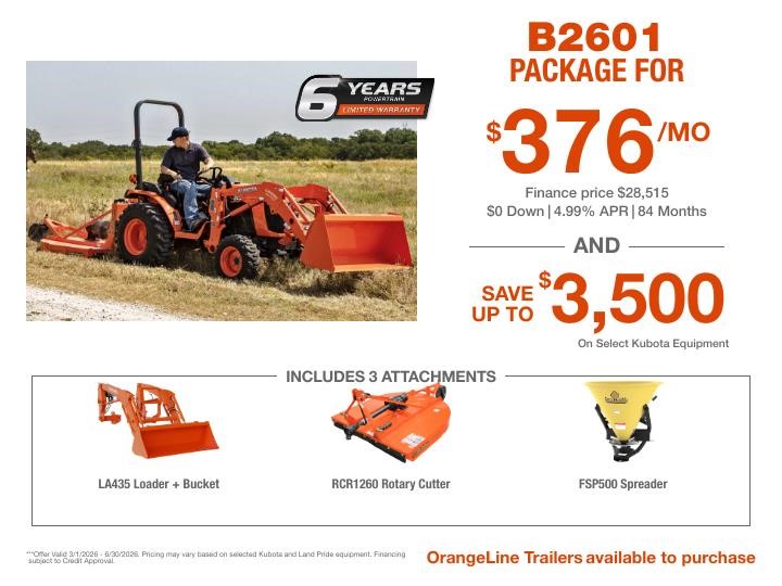 Kubota B2601 Starting at $376/Mo